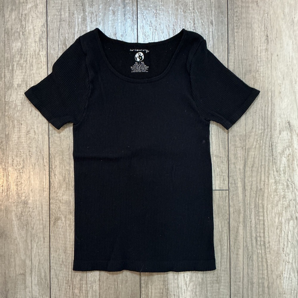 Intimately Ribbed Knit Short Sleeve Top Black XL TG‎